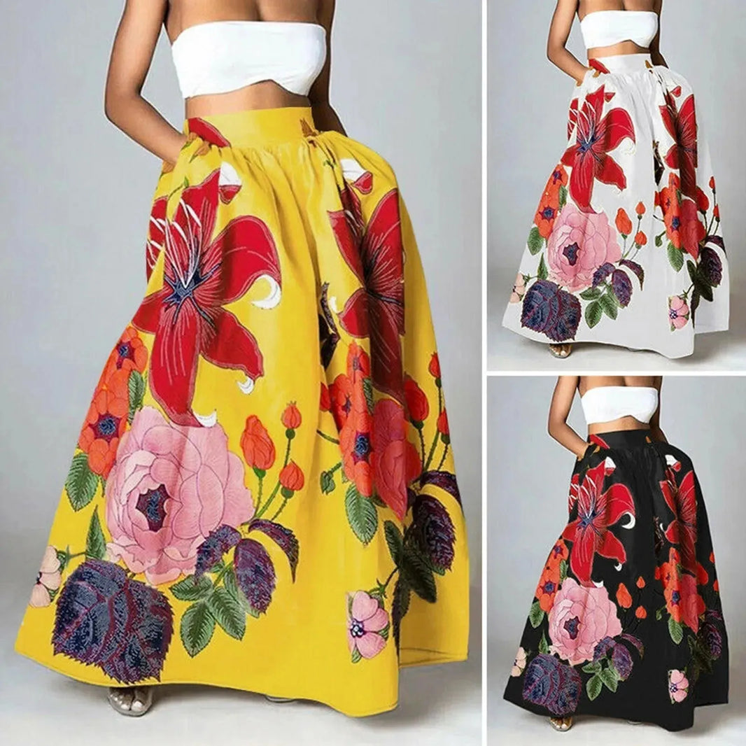 High Waist Maxi Prairie Floral Long Summer Skirt - EX-STOCK CANADA