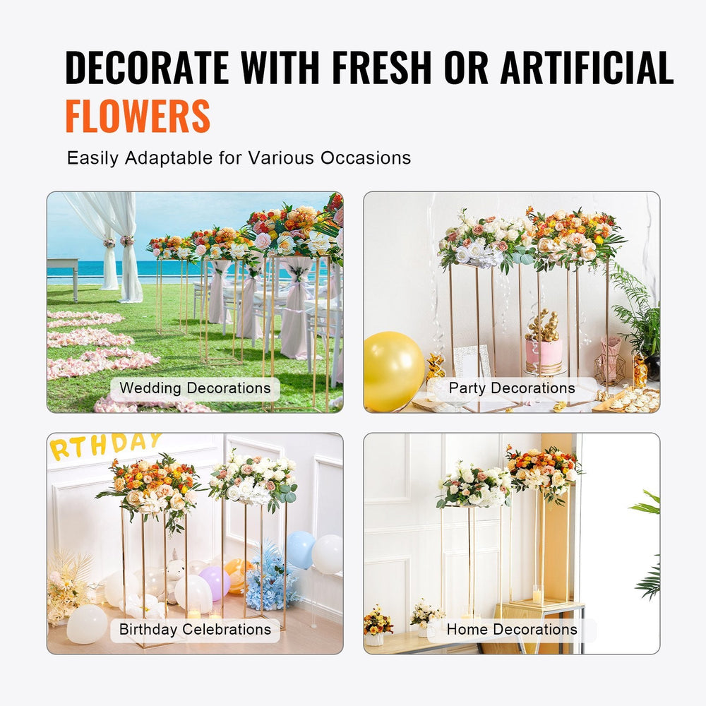 10PCS 31.5inch High Wedding Flower Stand, With Acrylic Laminate,Metal Vase Column Geometric Centerpiece Stands, Gold Rectangular Floral Display Rack For Events Reception, Party Decoration EX-STOCK