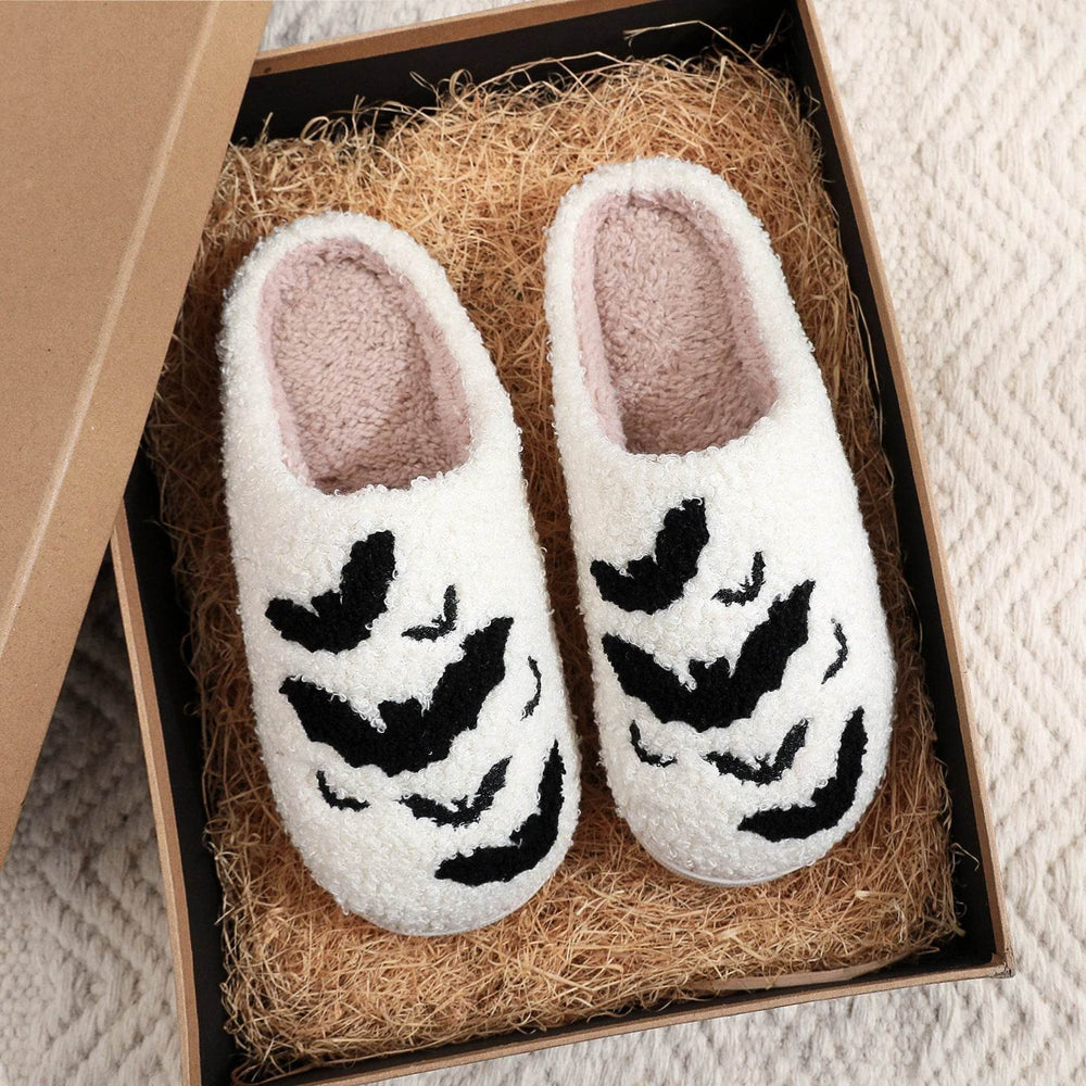 Funny Bat Slipper Halloween Pumpkin Flat Indoor House Shoes For Women Men Soft Plush Cozy Horror Fashion Halloween Gifts EX-STOCK