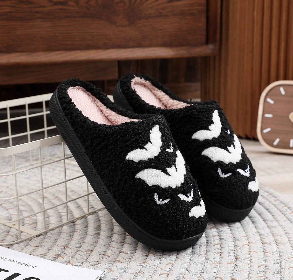 Funny Bat Slipper Halloween Pumpkin Flat Indoor House Shoes For Women Men Soft Plush Cozy Horror Fashion Halloween Gifts EX-STOCK