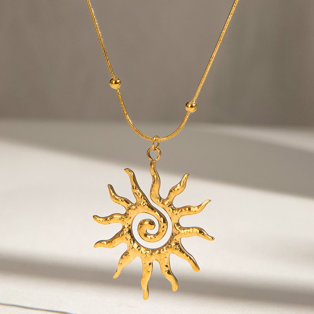 Stainless Steel Hammered Spiral Sun Pendant Necklace EX-STOCK