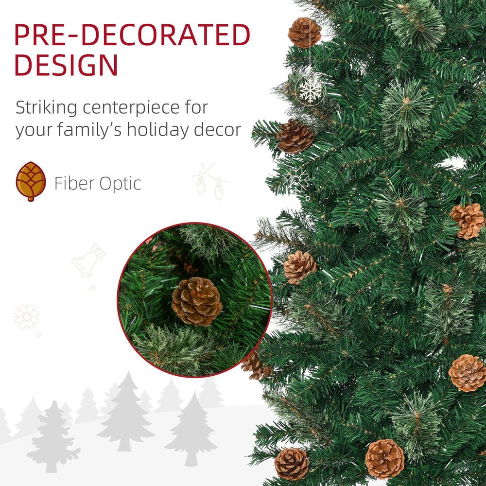 7.5ft Pencil Christmas Tree, Artificial Christmas With Pine Needles, Realistic Branches, Pine Cones, Metal Base, Green EX-STOCK Canada 