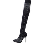 Women's Over-the-Knee Stiletto Boots – Pointed Toe Sparkle Mesh Sock Thigh High Heels 