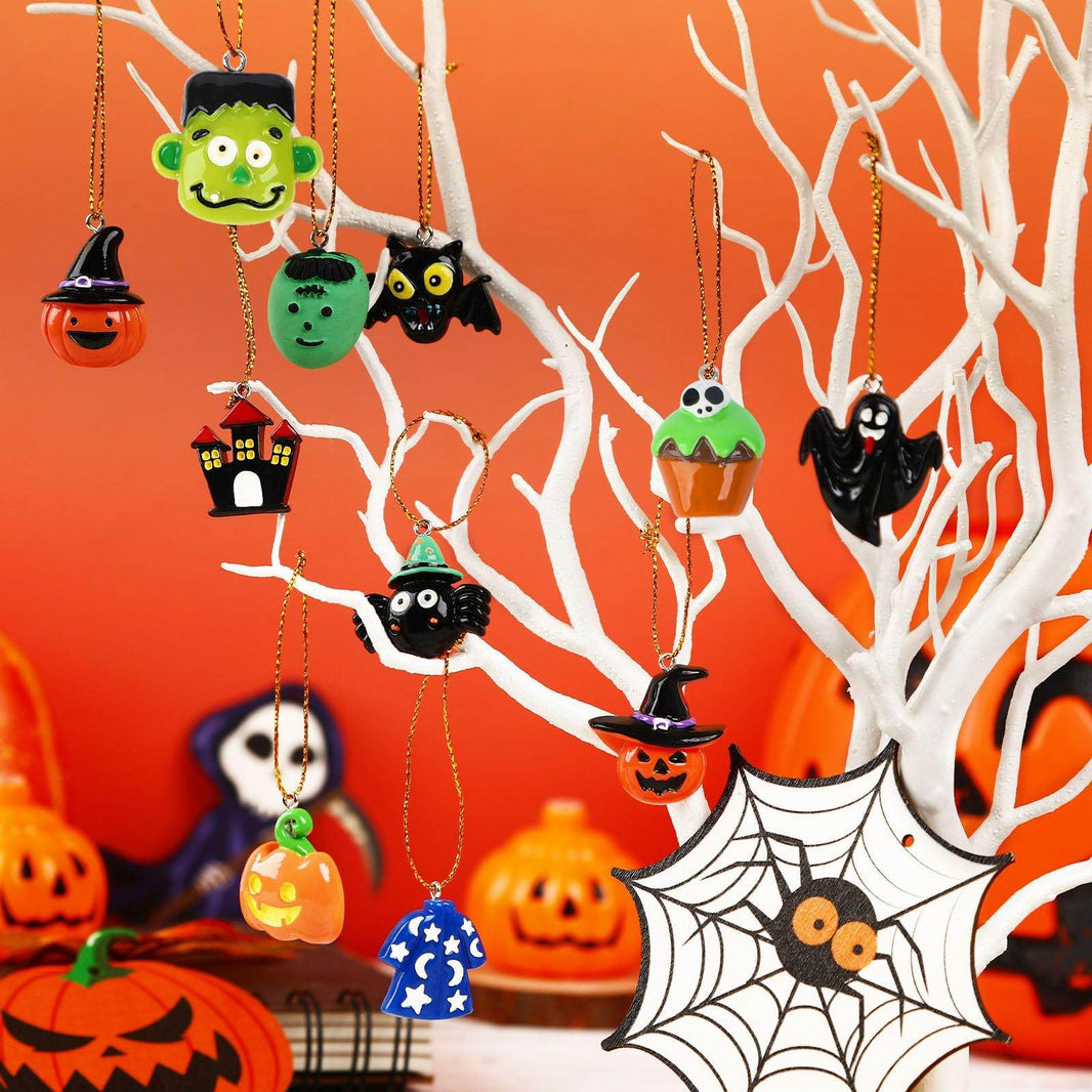 36PCS Mini Resin Halloween Ornaments - Tiny Hanging Decorations For Tree, Miniatures Figurines Charms With String, Resin Pendants For Party Decor, Small-Cannot Be Listed On Amazon Platform EX-STOCK