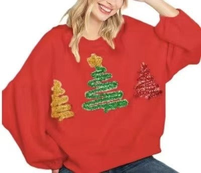 Women's Christmas Tree Casual Pullover Long Sleeve Sweater EX-STOCK Canada 