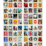 Collection of London-themed postage stamps on a white background