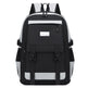 Black and white backpack with visible brand logo on a white background