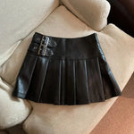 Women's American-style Vintage Mini  Pleated Leather Skirt - EX-STOCK CANADA