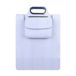 Light blue textured phone case with a metallic handle on a white background