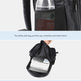 Black backpack with utility side bag containing a bottle, umbrella, and books.