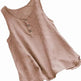 Solid Color Round Neck Loose Casual Vest Cotton Linen summer blouse top for Women - EX-STOCK CANADA