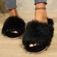 Fashion Open-toed Plush Slippers Winter Warm Indoor Bedroom Floor Soft Fluffy Slipper For Couple Solid Color House Shoes Women - EX-STOCK CANADA