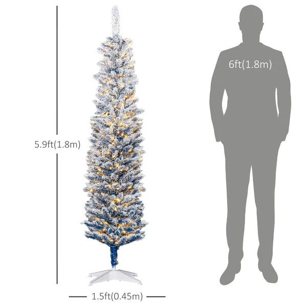 6' Flocked Christmas Trees, Pencil Prelit Artificial Christmas Tree With Snow Branches, Blue EX-STOCK Canada 