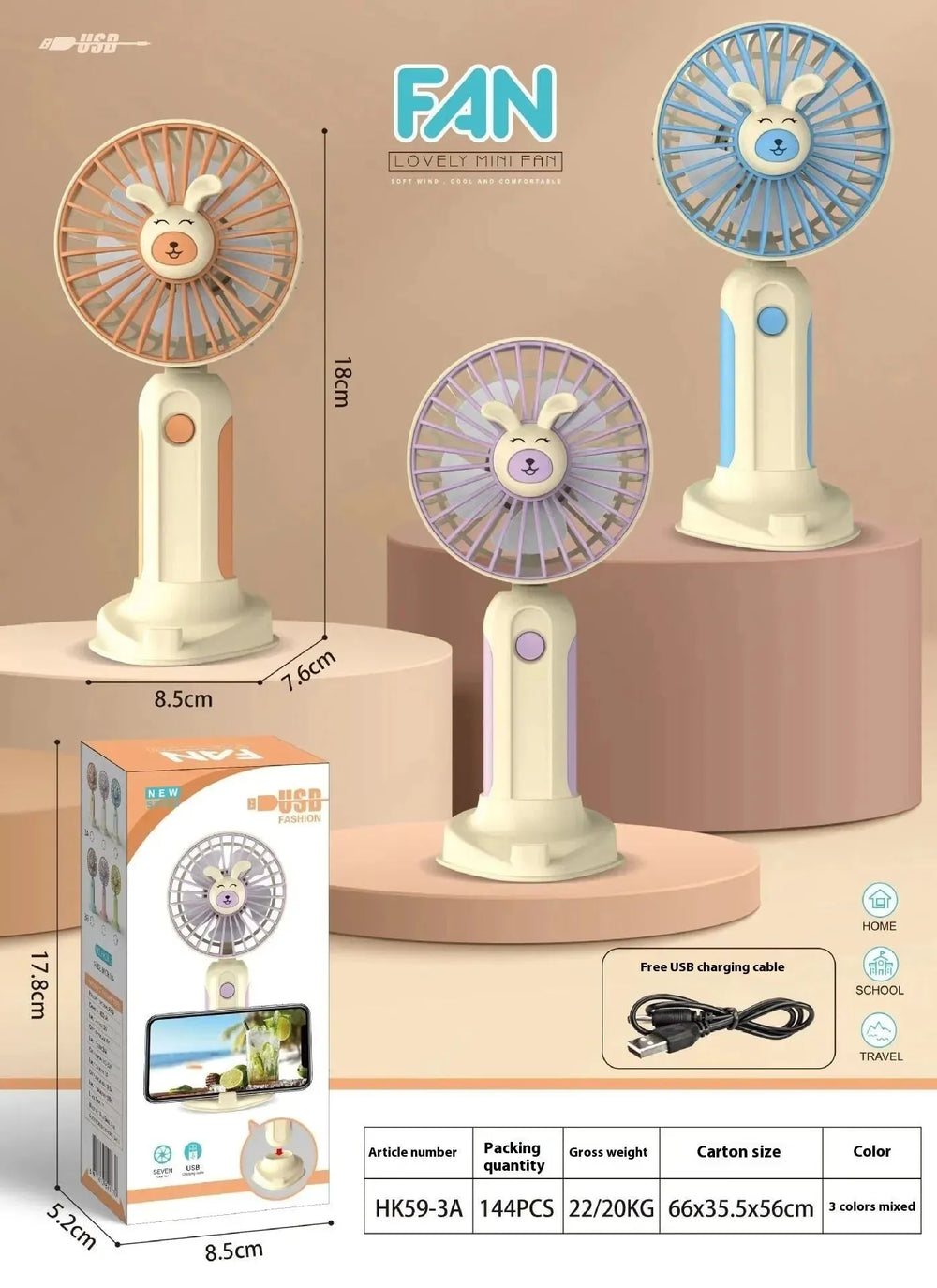 New Summer Cartoon Handheld Mini Usb Rechargeable Fan Desktop Stand - EX-STOCK CANADA