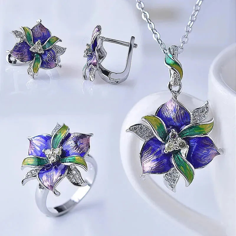 Purple Epoxy Earrings Pendant Set - EX-STOCK CANADA