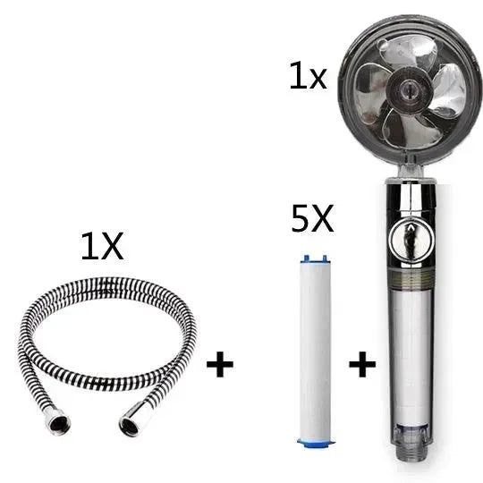 Propeller Driven Shower Head With Stop Button And Cotton Filter Turbocharged High Pressure Handheld Shower Nozzle - EX-STOCK CANADA