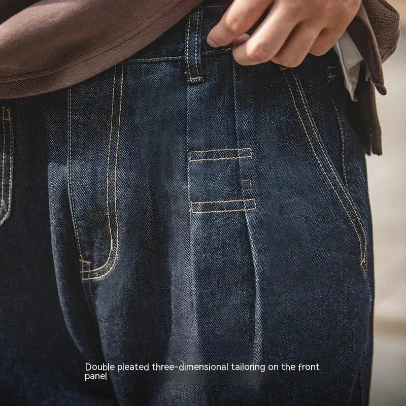 Vintage Denim Washed Elastic Waist Loose Jeans Cityboy Wide Leg Tapered Pants Men - EX-STOCK CANADA