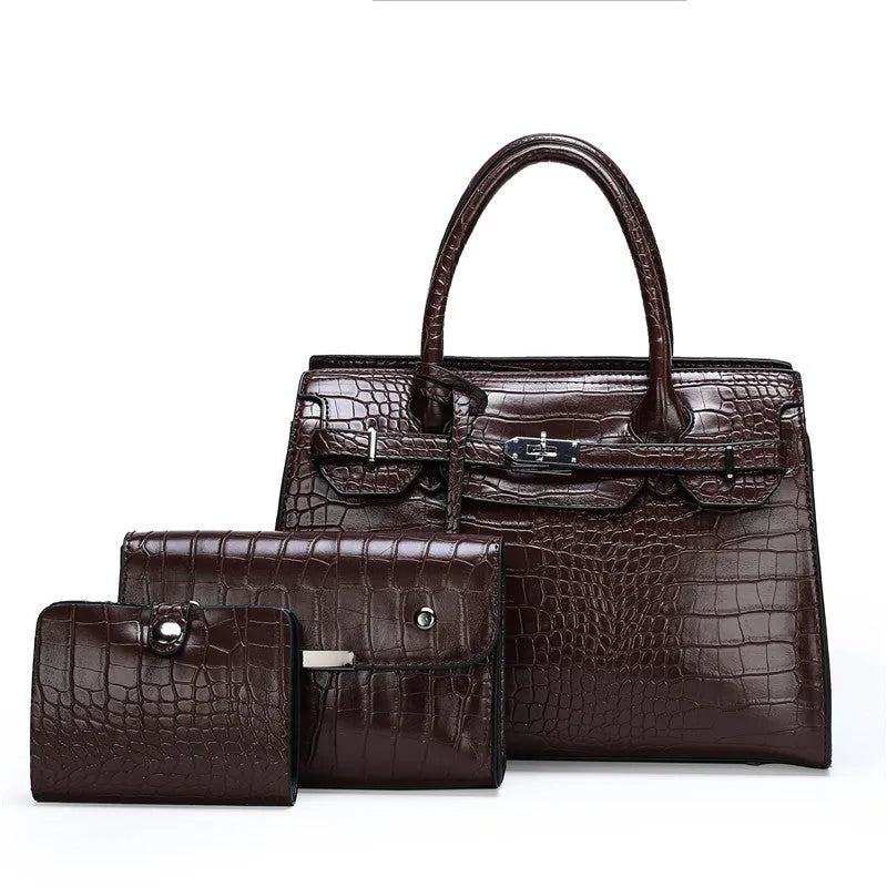 Crocodile Pattern New Fashion 3 in 1 cooperate Work leather Handbag - EX-STOCK CANADA