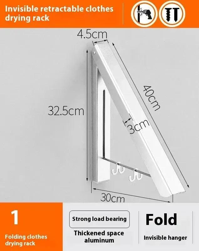 Punch-free Space Aluminum Foldable Invisible Folding Retractable Wall Hanger for Waterproof Hanging Underwear Coat Hanger - EX-STOCK CANADA
