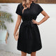 tie belt dress & Elegant V Neck Short Sleeve Casual Summer EX-STOCK