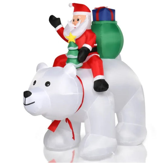 6ft 15W 7pcs LED Lights Santa Claus Rides Polar Bear Garden Santa Claus Decoration EX-STOCK Canada 