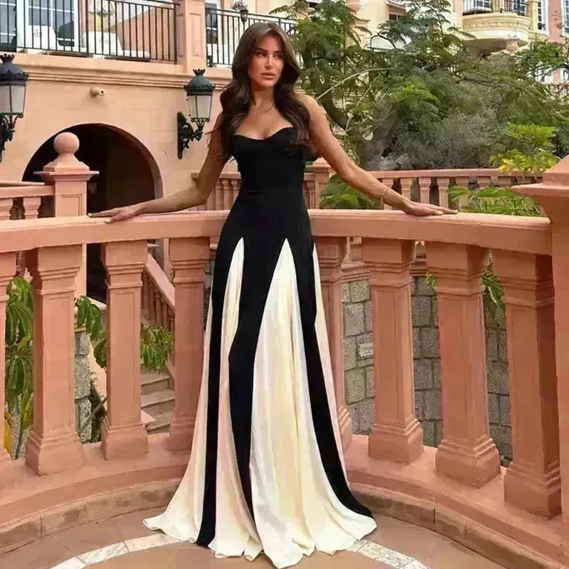 Luxury Women Sleeveless Color Contrast Sling Dress for Wedding Cocktail Evening Party events - EX-STOCK CANADA