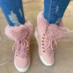 Lace-up Boots Cute Thick Sole Heighten Non Slip Snow Shoes Fall Winter Keep Warm Plush Lined Furry Ankle Boots Outdoor Walking Flat Shoes - EX-STOCK CANADA