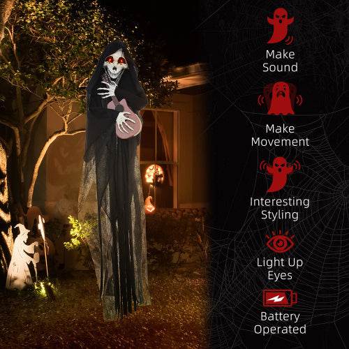 HOMCOM 4.3 Outdoor Halloween Decoration Animatronic Guitar-playing Grim Reaper, Sound And Motion Activated Animated Prop With Light Up Eyes  Guitar Music EX-STOCK