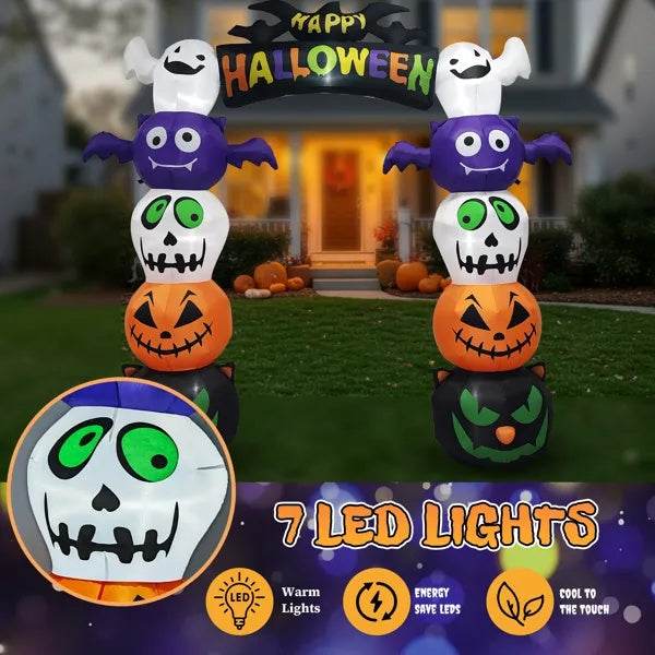 8.2 FT Cute Halloween Inflatables Pumpkin Archway Outdoor Decoration, Giant Blow Up Yard Arch Decorations With Built-in LED Lights For Holiday Party Front Yard Lawn Garden Decor EX-STOCK