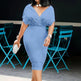 Women's Back Zipper dress Elegant Deep V Neck Wrap Bodycon Dress Pencil Midi Dress EX-STOCK