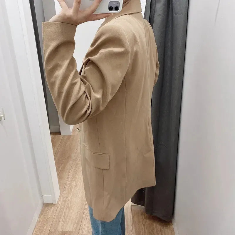 Simple Style Buttoned Casual Blazer Jacket Women - EX-STOCK CANADA