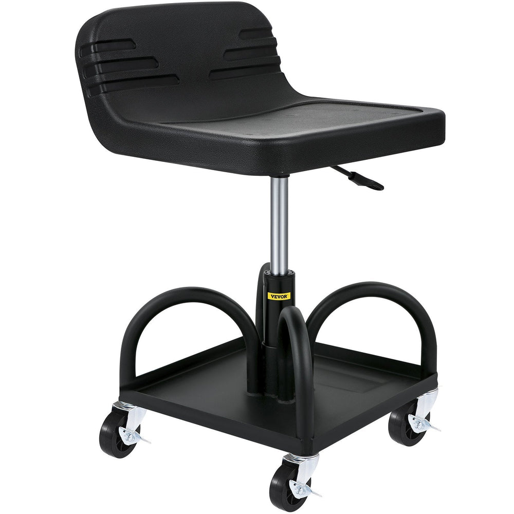 Rolling Garage Stool, 300LBS Capacity, Adjustable Height From 15.7 In To 20.5 In, Mechanic Seat With 360-degree Swivel Wheels And Tool Tray, For Workshop, Auto Repair Shop, Black EX-STOCK