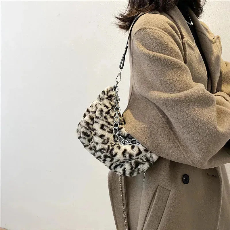 Modèle de léopard Personnalité en peluche personnalité diagonale de sacs à épaule à chaîne de sacs de sacs