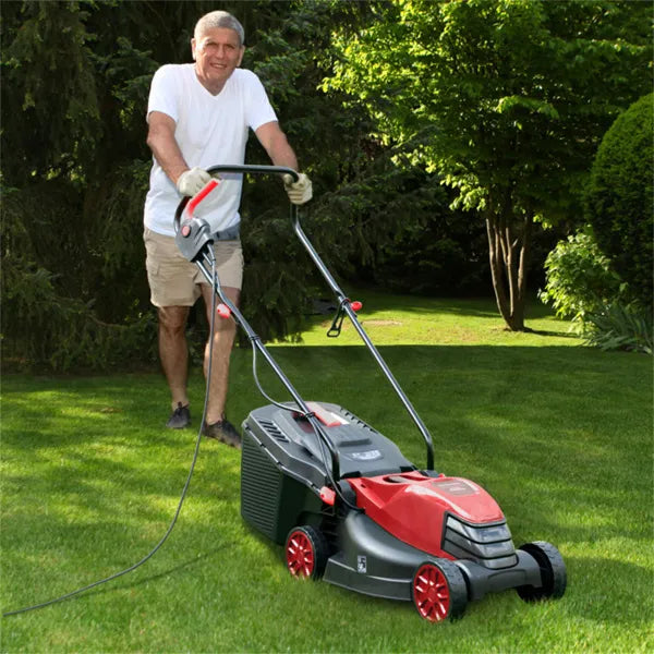 12 Ampere 13.5 Inch Electric Rope Lawn Mower With Dual Safety Switches -Red EX-STOCK Canada 