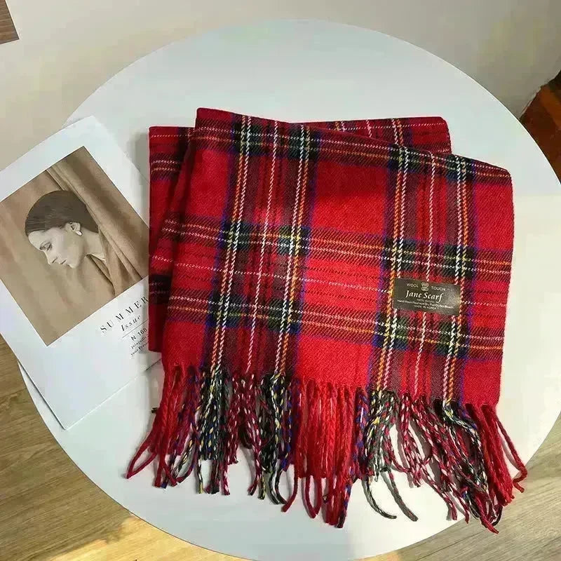 Red Check Pattern Plaid All-match Warm Tassel Scarf - EX-STOCK CANADA