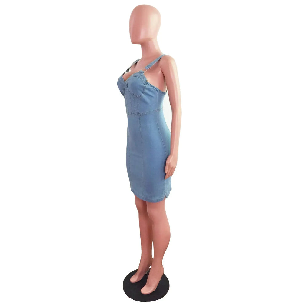 Women's Fashion Suspenders Slit Denim Dress - EX-STOCK CANADA