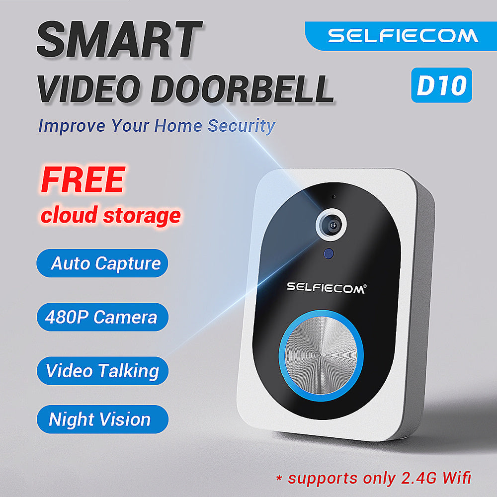 D10 Intelligent Wireless Doorbell Camera With Rechargeable Battery, Two-way Audio, 2.4G Wi Fi, APP Remote Intercom, Free Rolling Cloud Storage Built-in Battery EX-STOCK