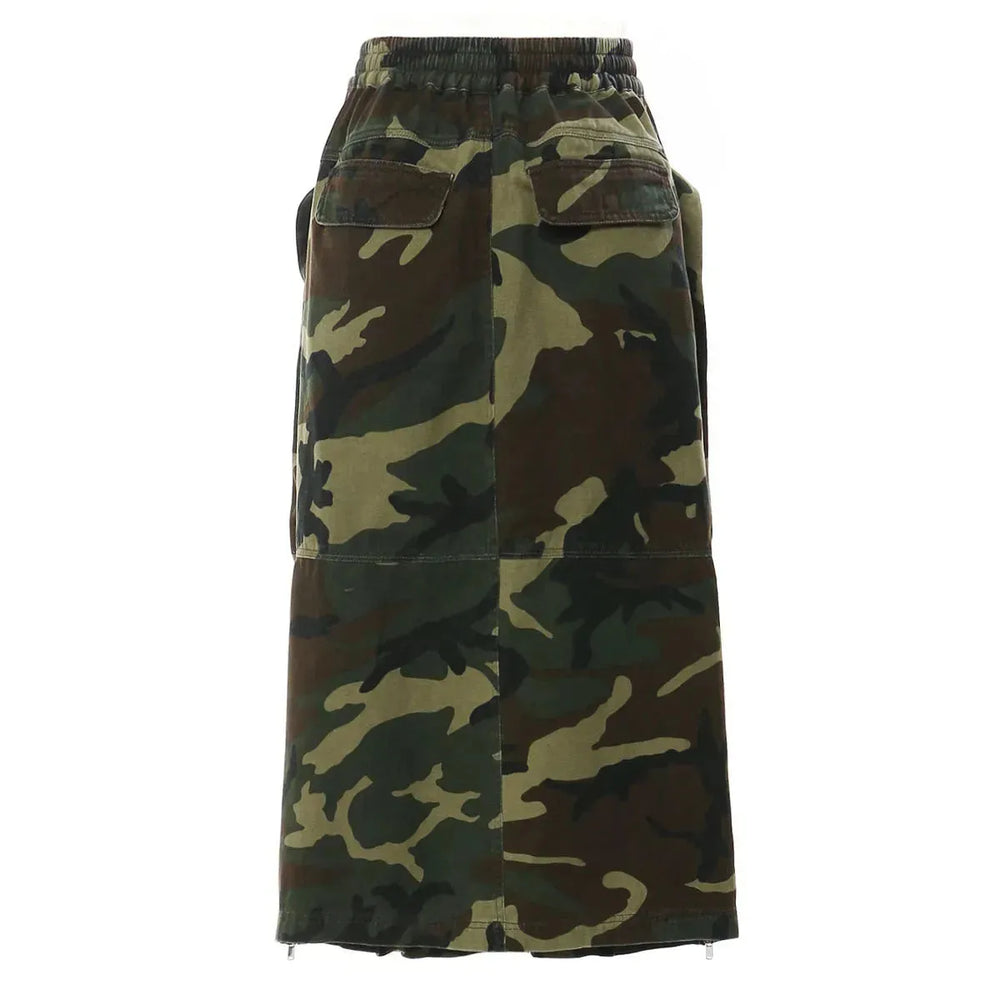 Three-dimensional Camouflage Zipper Pocket Side Slit  pencil Midi Cargo Skirt - EX-STOCK CANADA
