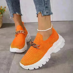 Fashion Chain Design Mesh Shoes For Women Breathable Casual Soft Sole Walking Sock Slip On Flat Chunky Sneakers Shoes for Women - EX-STOCK CANADA