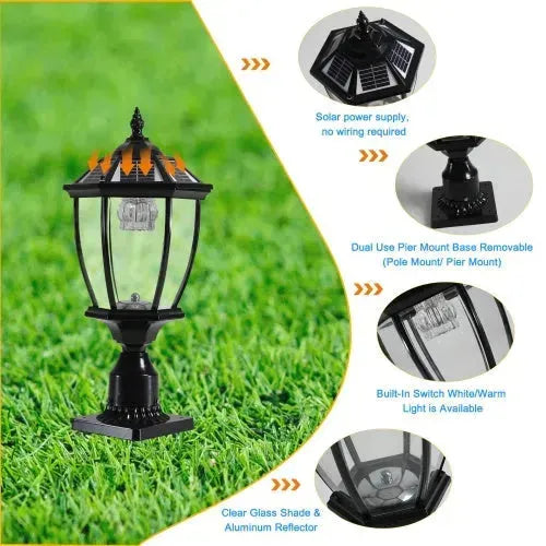 Solar Pillar Headlights With Dimmable LEDs - 2 Packs Landscape Pathway Light