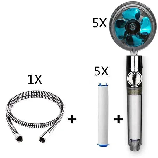 Propeller Driven Shower Head With Stop Button And Cotton Filter Turbocharged High Pressure Handheld Shower Nozzle - EX-STOCK CANADA