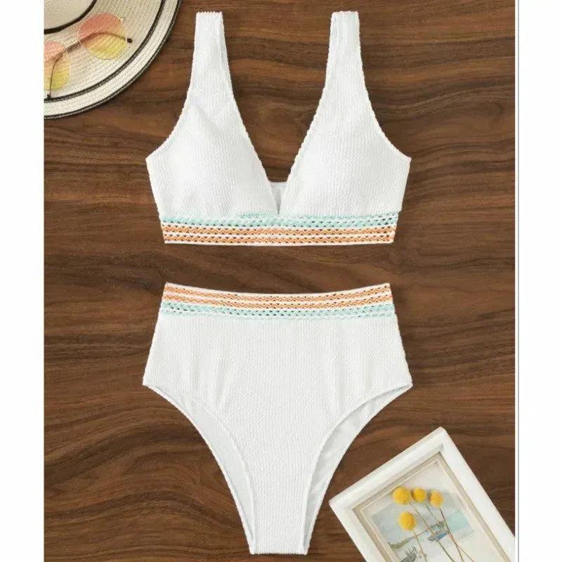 High Waist Split Bikini Solid Color - EX-STOCK CANADA