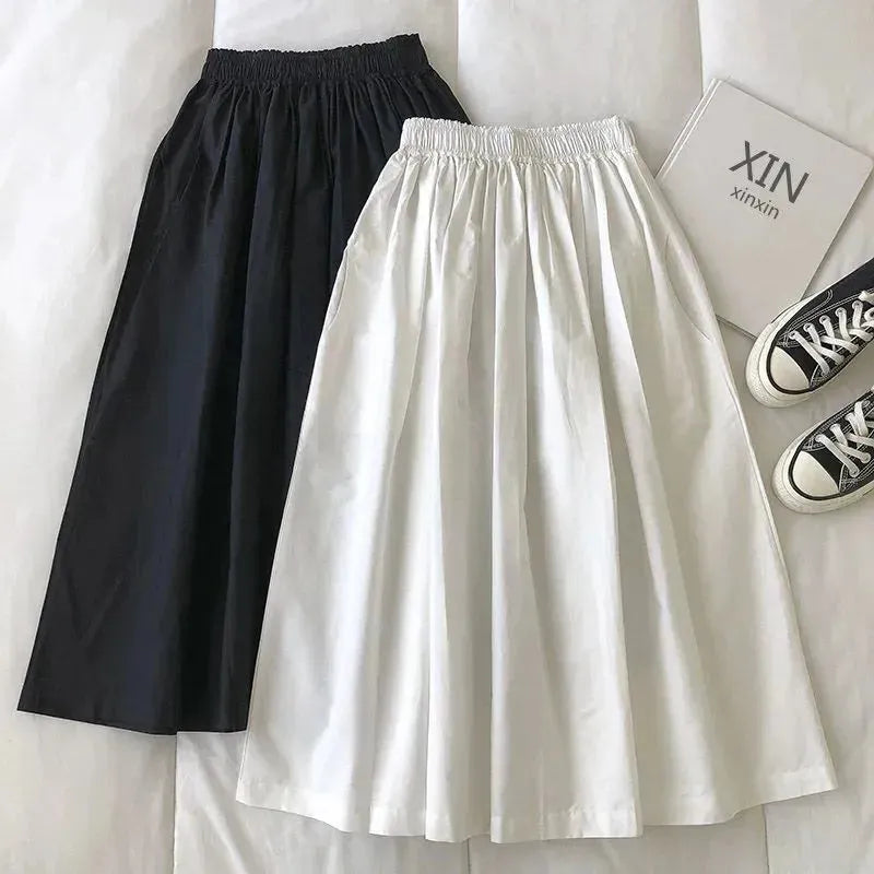 Solid Color Women Workwear Pleated Midi Skirt - EX-STOCK CANADA