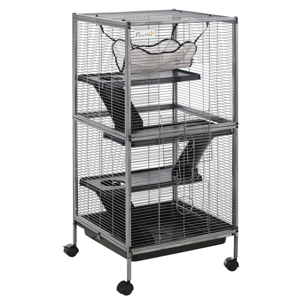 Large Metal 4 Tiers Small Animal Cage With Hammock, Removable Tray, Extra Space For Ferrets Chinchillas, Gray EX-STOCK