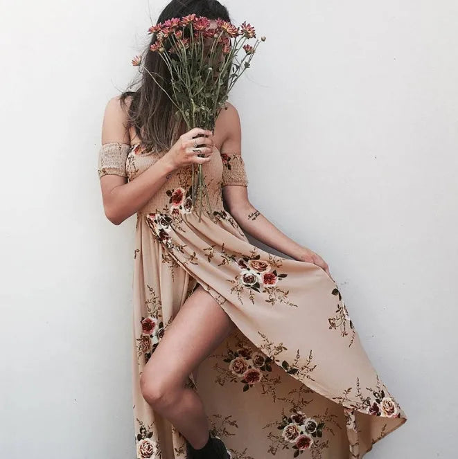 Eleganti signore Summer Summer Boho Vacation Resort Maxi Dress Off Show Floral Beach Summer Slot Dress