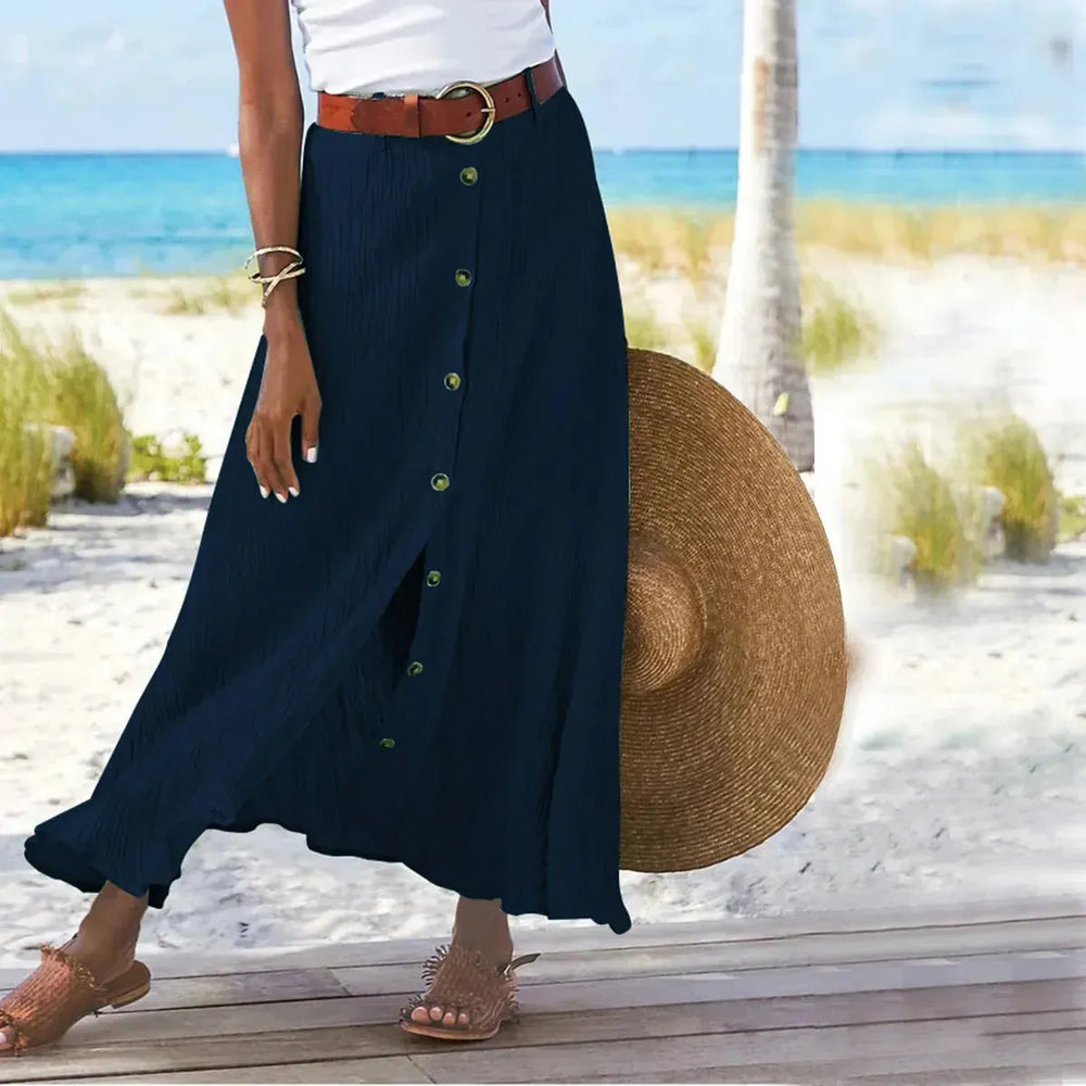 Women's summer Fashion Cotton Linen A-Line Hip Mid Waist Long maxi Skirt - EX-STOCK CANADA