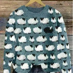Printed Round Neck Christmas Deer Couples Sweater - EX-STOCK CANADA