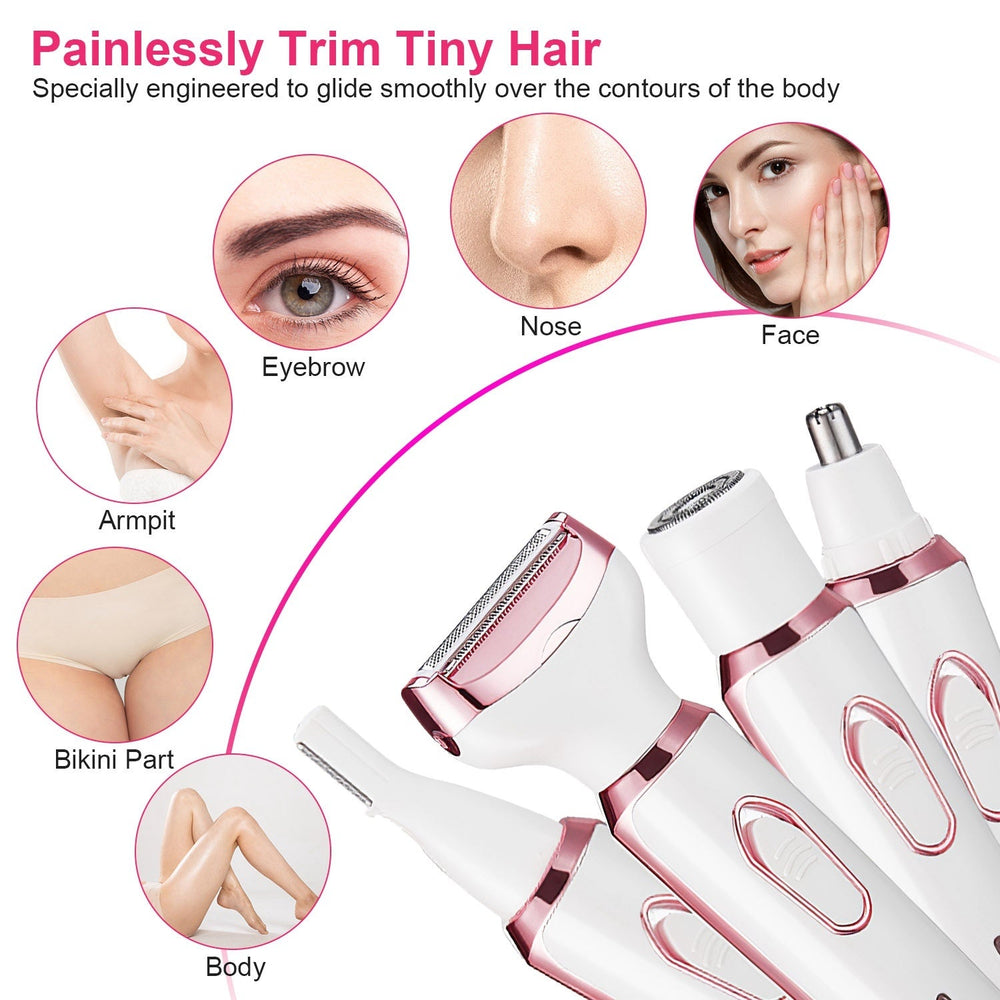 1Pc 4 In 1 Electric Razor For Women Painless Grooming Kit Rechargeable Eyebrow Nose Hair Pubic Hair Bikini Trimmer Face Shaver EX-STOCK
