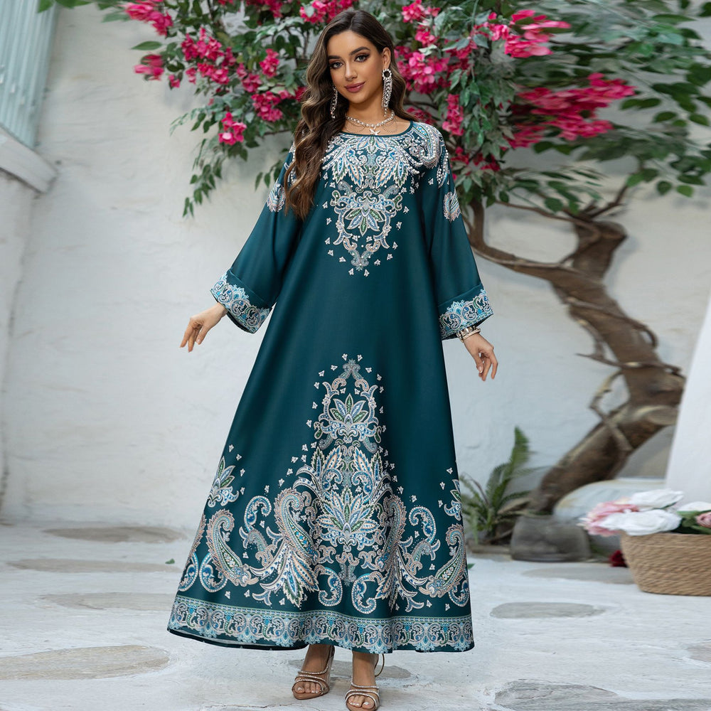Robe musulmane imprimée Dubai pour femmes - Vêtement EX-STOCK Canada