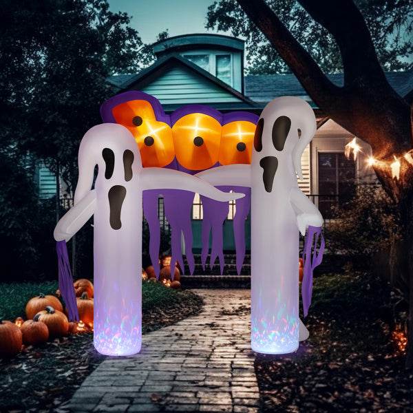 9.8ft White Ghost Arch 3 LED Lights And 2 Colorful Light Plates Halloween Inflatable Decoration EX-STOCK